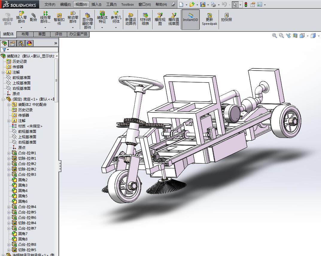 小型路面清扫机的设计及仿真【垃圾清扫车】【三维SW20模型+10张CAD图纸+说明书】